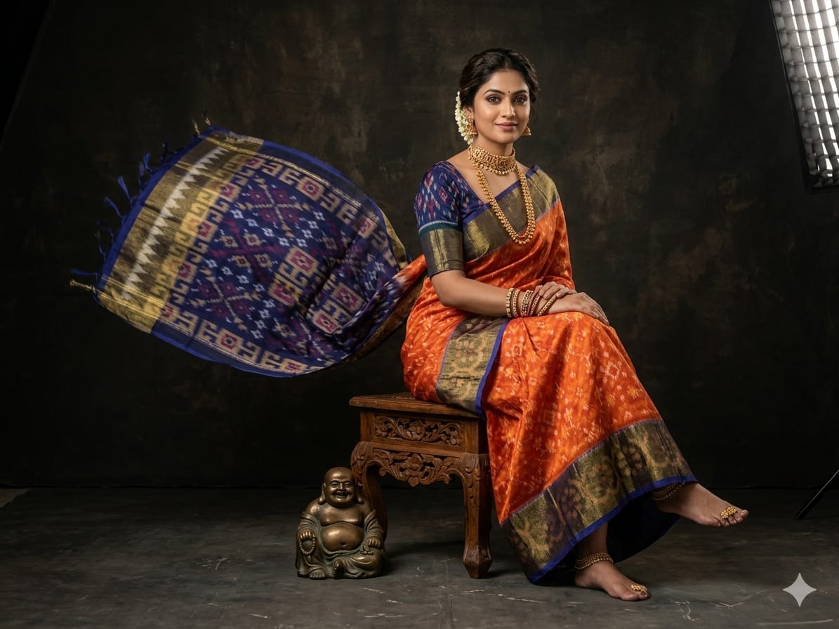 Pure Ikkat Sico Silk Cotton Sarees, 8 Inch Border Handloom Saree With Blouse - PRS8SICO0004
