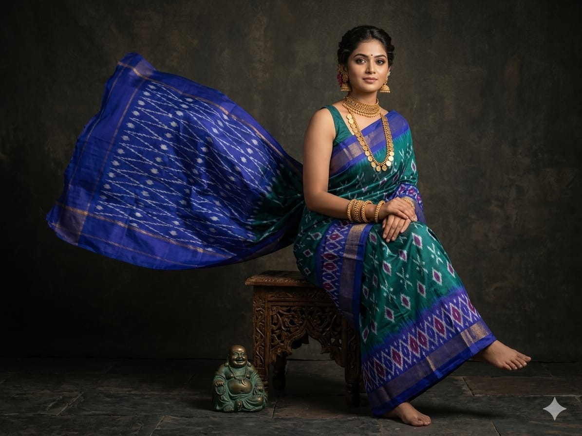 Pochampally Ikkat Silk Saree Light Weight With Blouse -PRSS70062