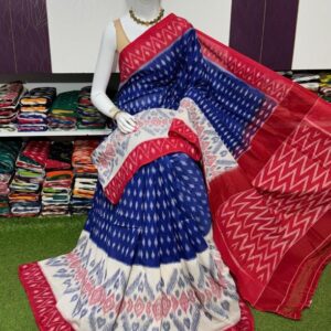 Pochampally Double Ikkat Mercerized cotton sarees With Blouse - SRCS290011
