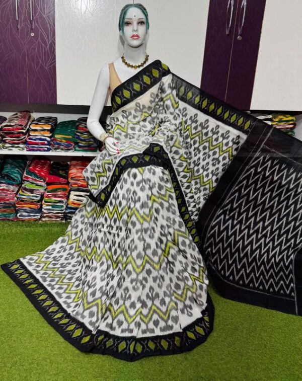 Pochampally Double Ikkat Mercerized cotton sarees With Blouse - SRCS290012