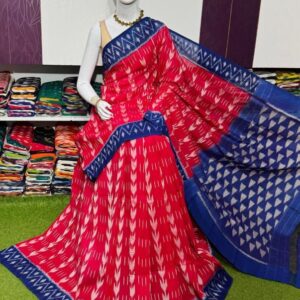 Pochampally Double Ikkat Mercerized cotton sarees With Blouse - SRCS290013