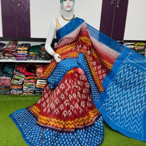 Pochampally Double Ikkat Mercerized cotton sarees With Blouse - SRCS290014