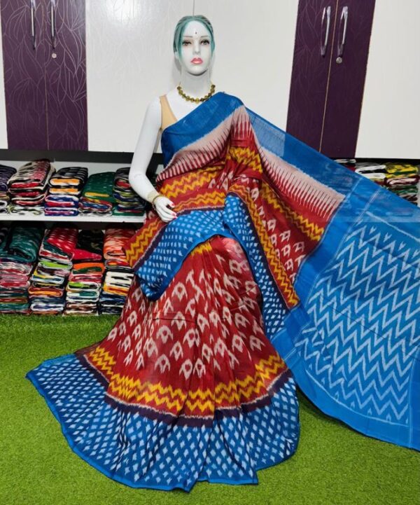 Pochampally Double Ikkat Mercerized cotton sarees With Blouse - SRCS290014