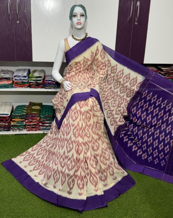 Pochampally Double Ikkat Mercerized cotton sarees With Blouse - SRCS290015