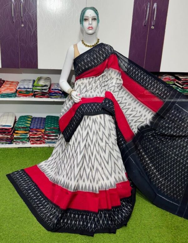 Pochampally Double Ikkat Mercerized cotton sarees With Blouse - SRCS290017
