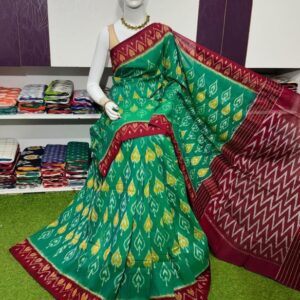 Pochampally Double Ikkat Mercerized cotton sarees With Blouse - SRCS290018
