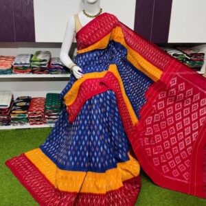 Pochampally Double Ikkat Mercerized cotton sarees With Blouse - SRCS290020