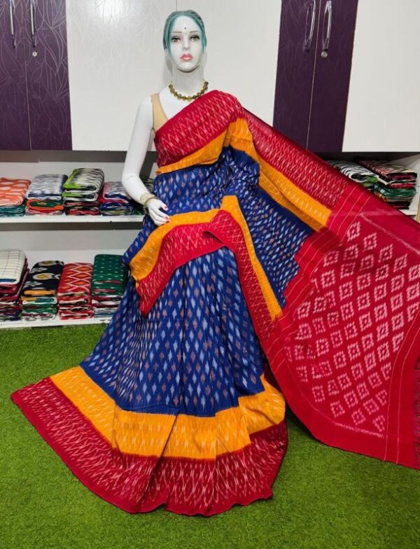 Pochampally Double Ikkat Mercerized cotton sarees With Blouse - SRCS290020