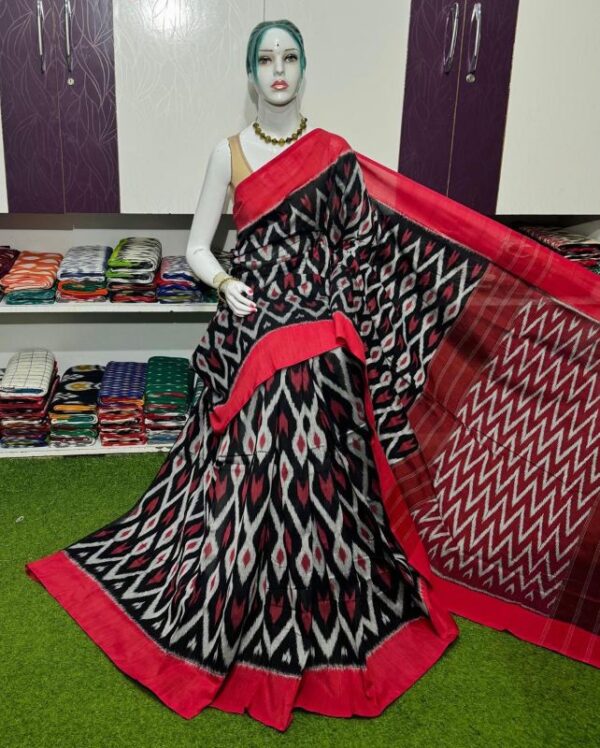 Pochampally Double Ikkat Mercerized cotton sarees With Blouse - SRCS290022