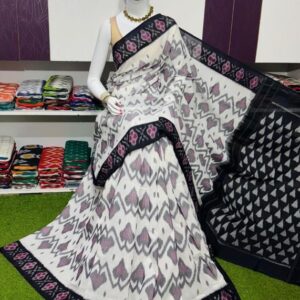 Pochampally Double Ikkat Mercerized cotton sarees With Blouse - SRCS290024