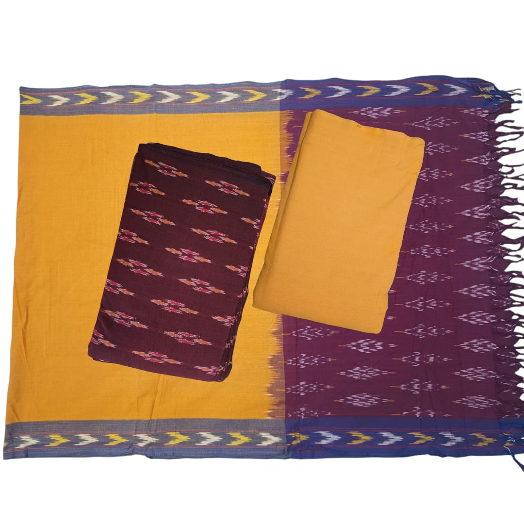 Single Ikkat Pochampally Handloom Cotton Unstitched Ethnic Dress Material - SIDM0146