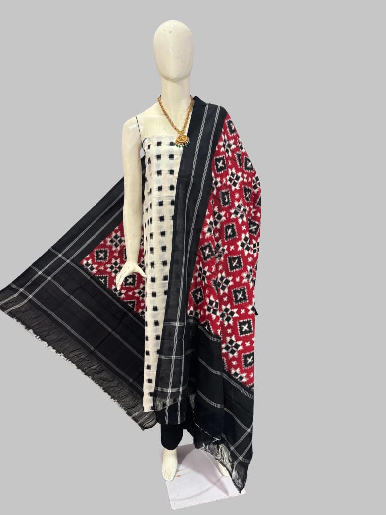 Double Ikkat telia rumal dress materials, Pochampally Ikkat suits, telia rumal suits, Pochampally Ikkat handloom telia rumal salwar suits.